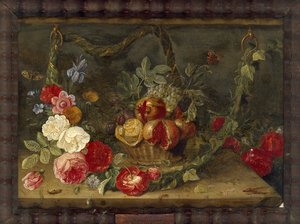 Decorative Still-Life Composition with a Basket of Fruit